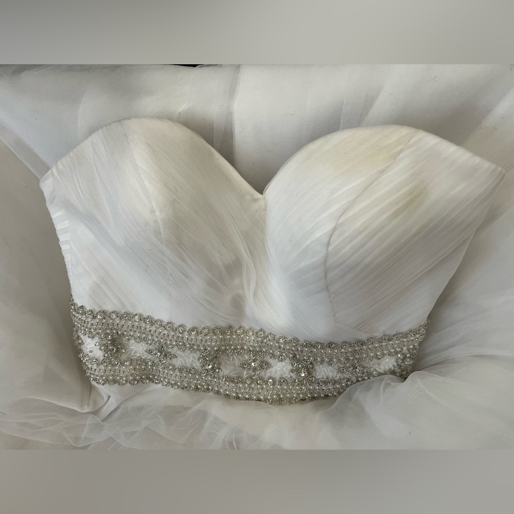 Oleg Cassini Strapless Wedding Dress with Beading A-line - Picture 8 of 14